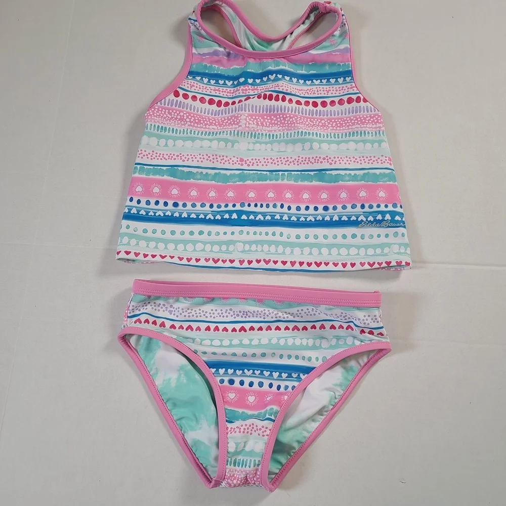 Eddie Baur Multicolor Girls Colorful Tankini Set Pink & Blue Size 7-8 Small EUC